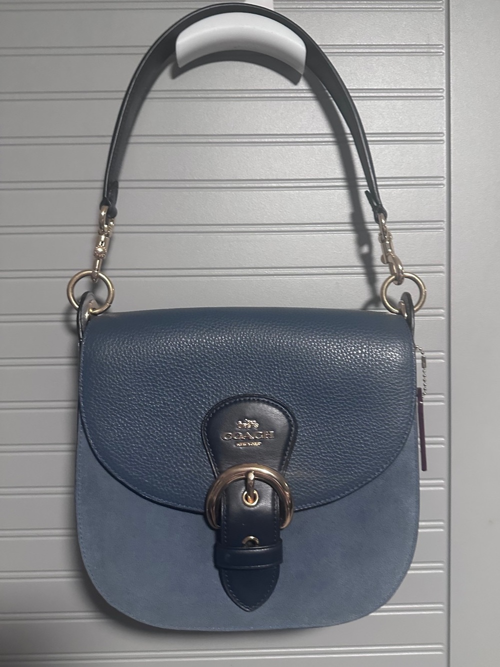 Coach Blue Pebbled Leather Suede Kleo Bag 23 Gold Hardware NWOT NO STRAP